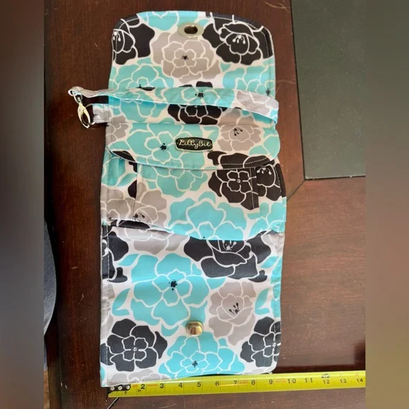 Lilly Bit Elegant Mini Baby Bag - Black, Aqua Diaper Clutch Adjustable Crossbody - Picture 3 of 12